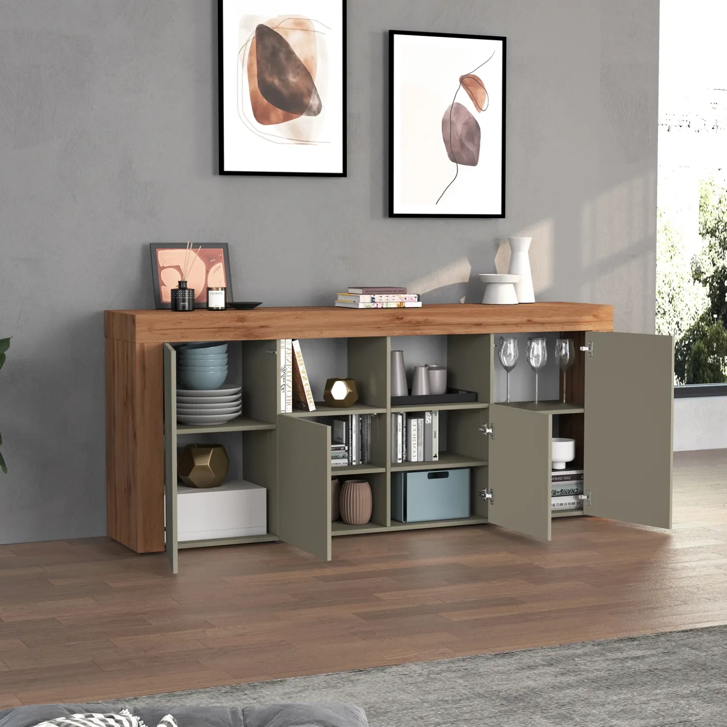 Garnero Arredamenti Madia moderna 200x85h cm tortora rovere Block Tortora - Rovere New