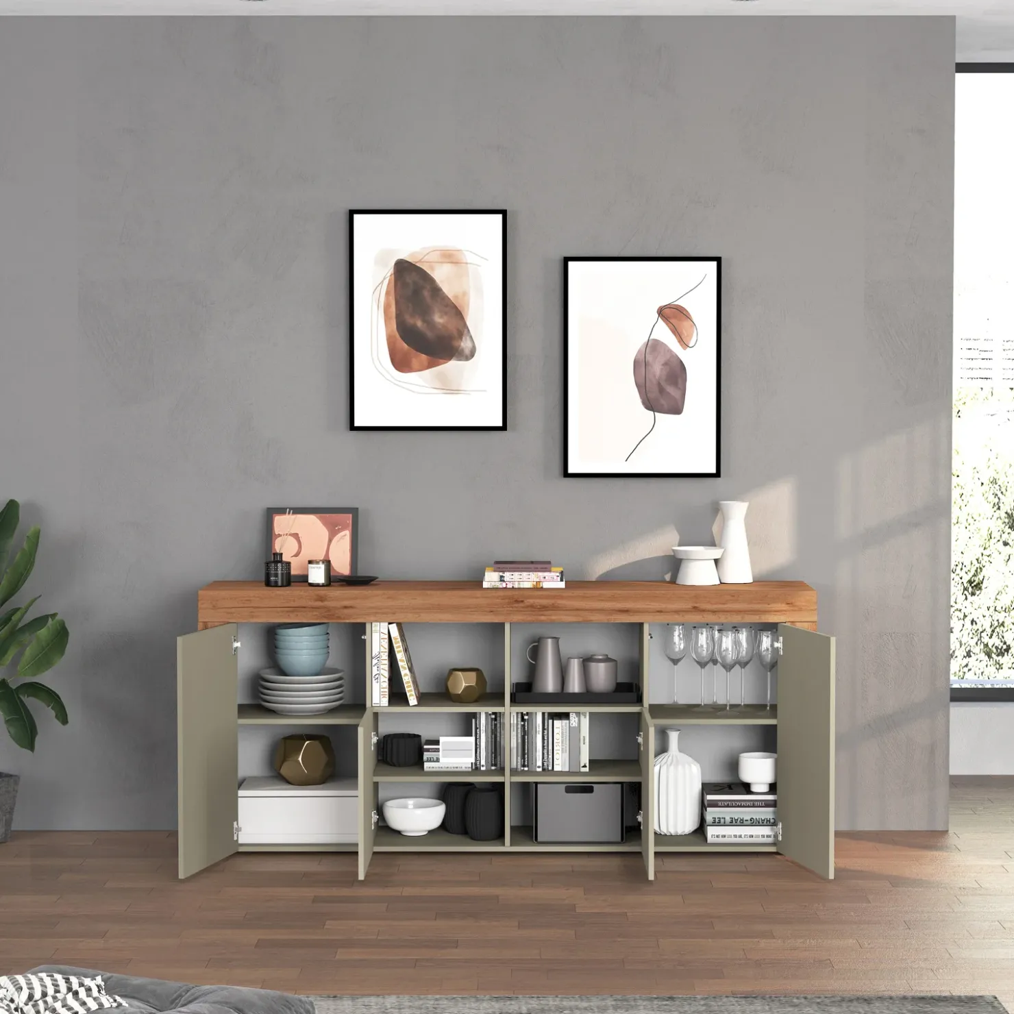 Garnero Arredamenti Madia moderna 200x85h cm tortora rovere Block Tortora - Rovere New