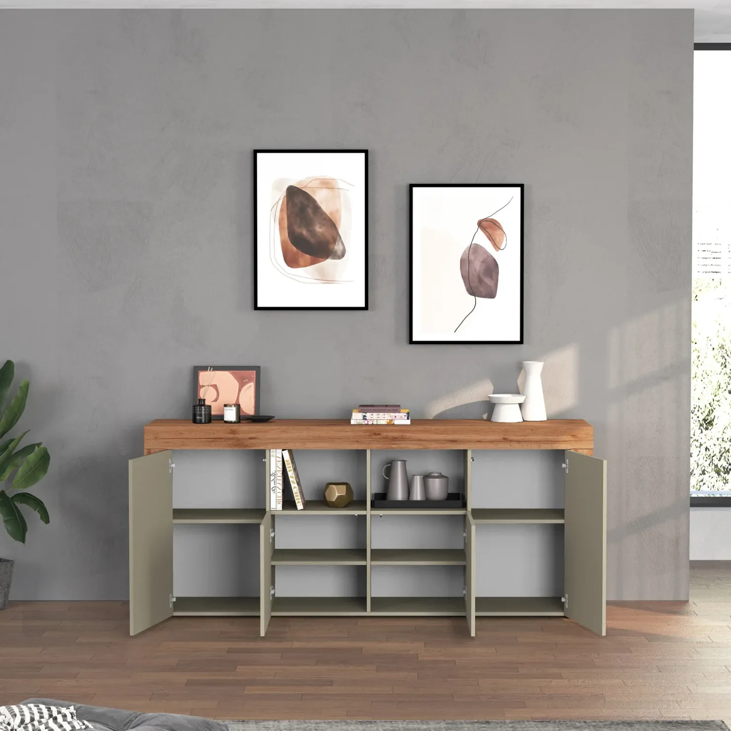 Garnero Arredamenti Madia moderna 200x85h cm tortora rovere Block Tortora - Rovere New