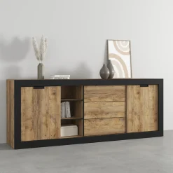 Garnero Arredamenti Madia 220x 85h cm 2 ante 3 cassetti rovere rustico nero Ilyssa