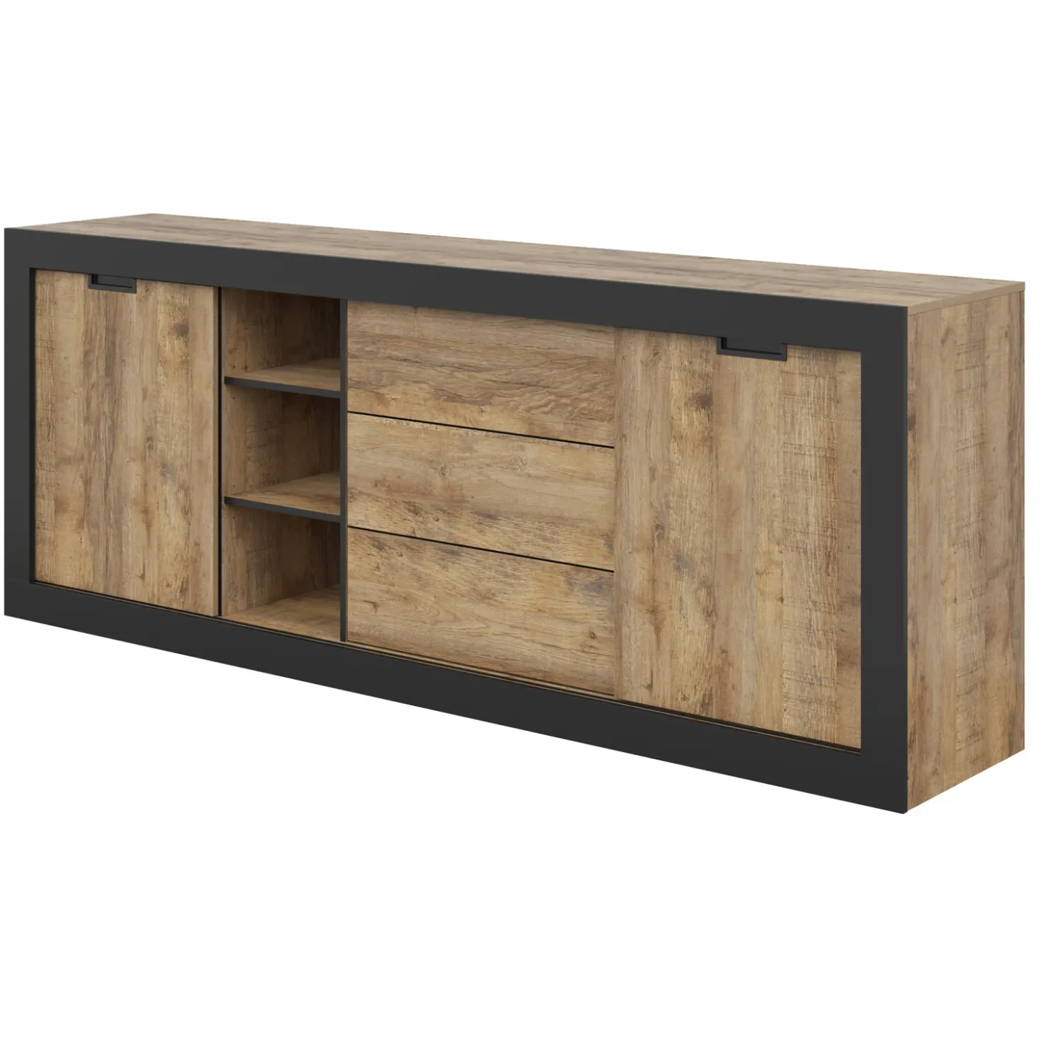 Garnero Arredamenti Madia 220x 85h cm 2 ante 3 cassetti rovere rustico nero Ilyssa