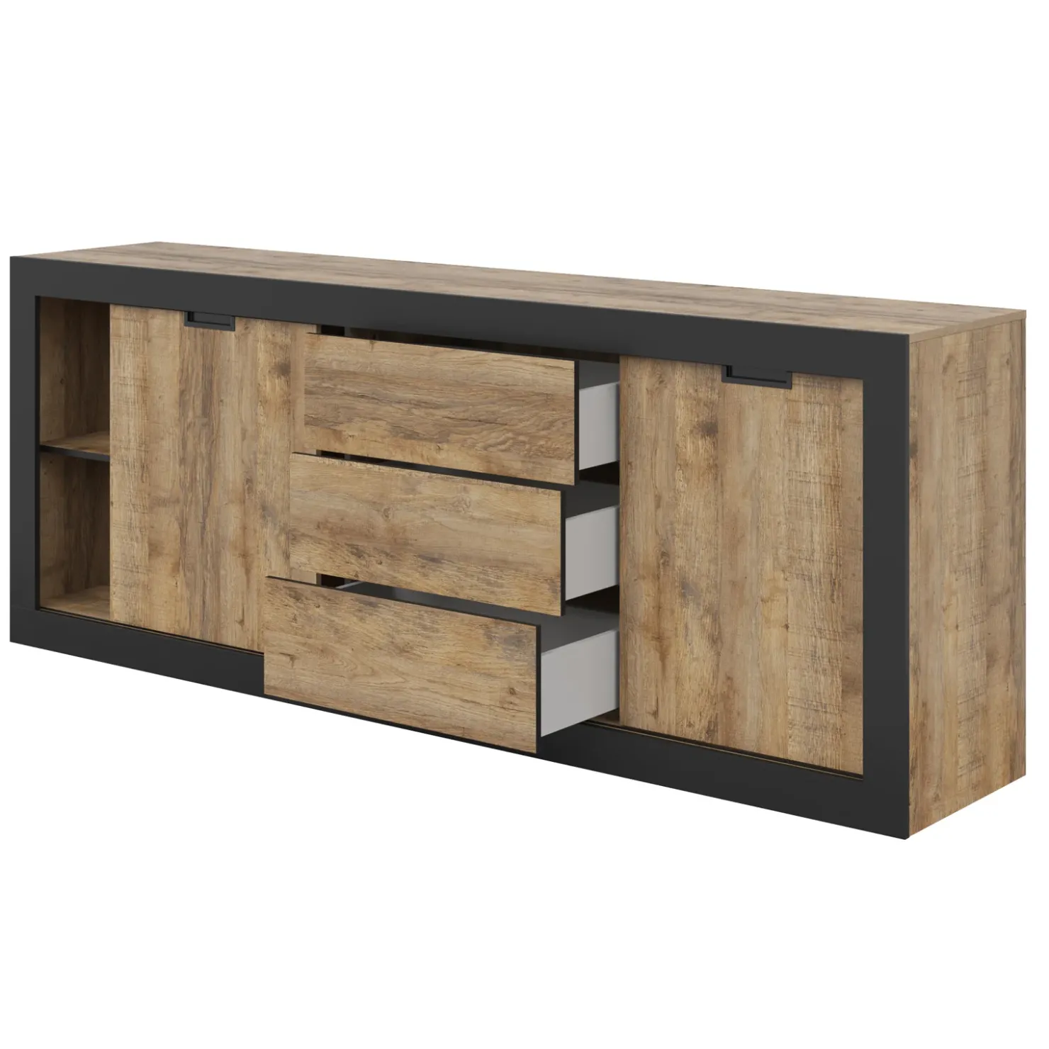 Garnero Arredamenti Madia 220x 85h cm 2 ante 3 cassetti rovere rustico nero Ilyssa