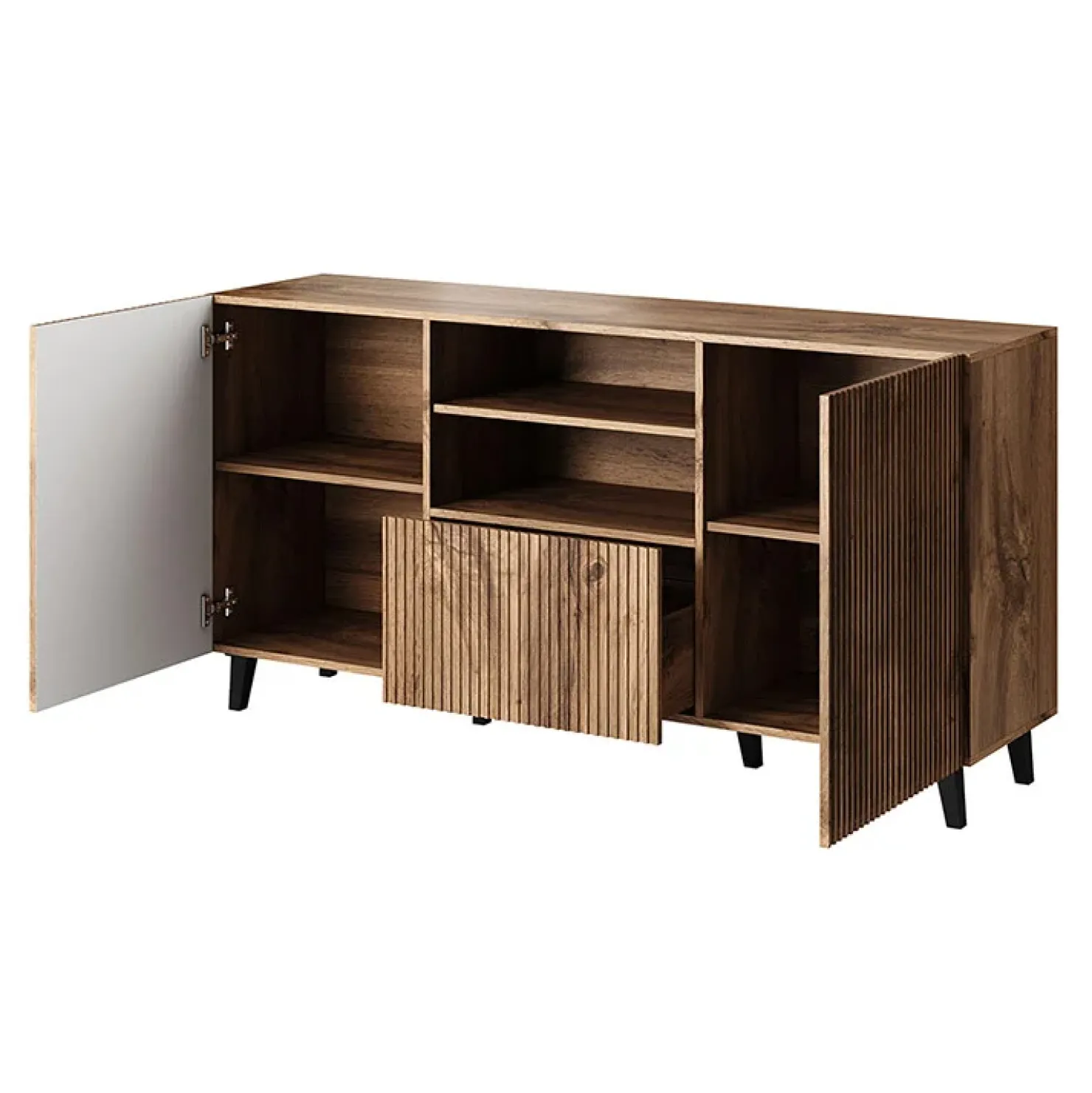 Garnero Arredamenti Madia 151x83cm 3 ante moderna industrial cannettato Essence Quercia