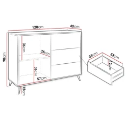 Garnero Arredamenti Madia 120x90h cm 1 anta 3 cassetti rovere nero Hans New