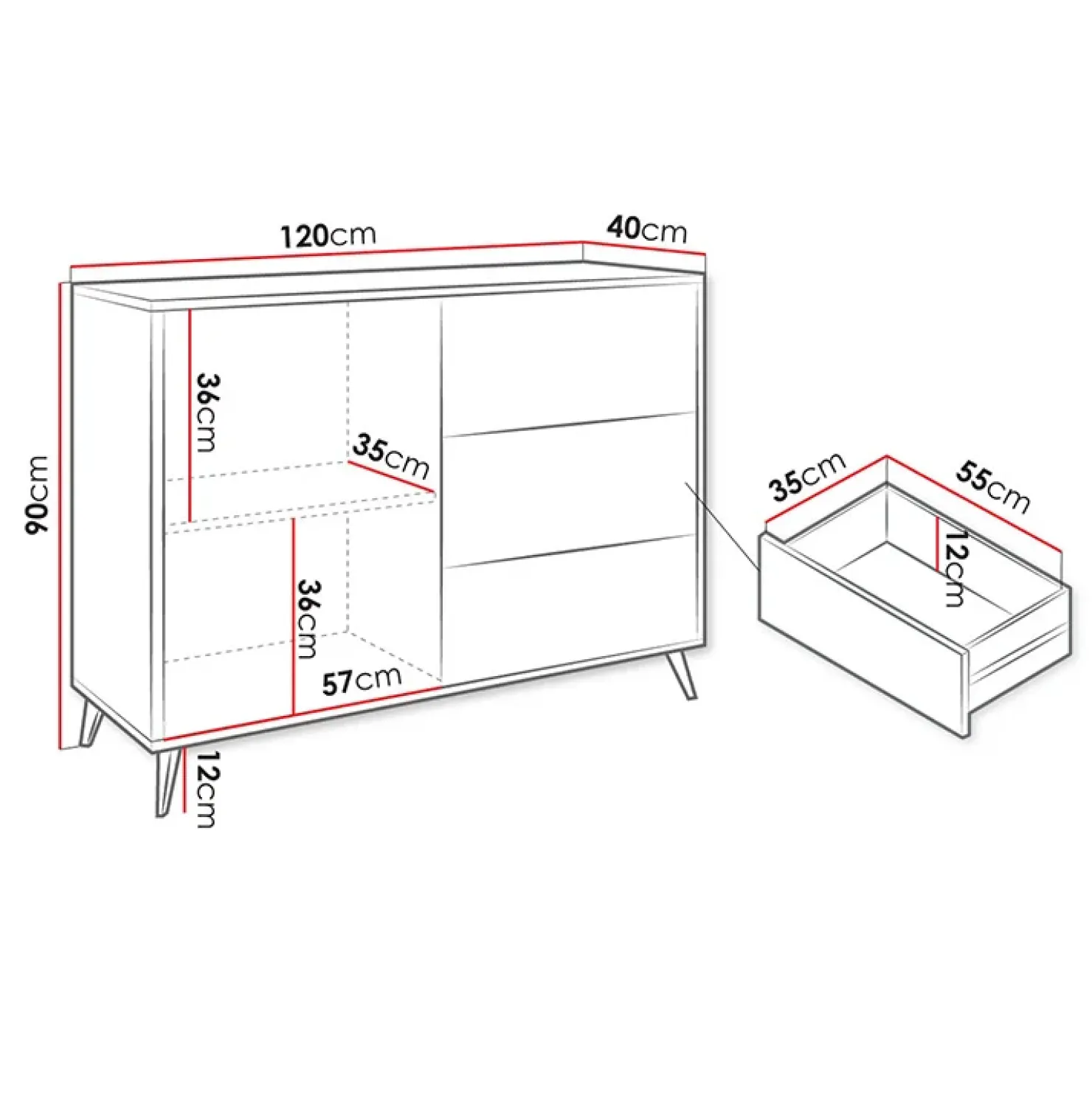 Garnero Arredamenti Madia 120x90h cm 1 anta 3 cassetti rovere nero Hans New