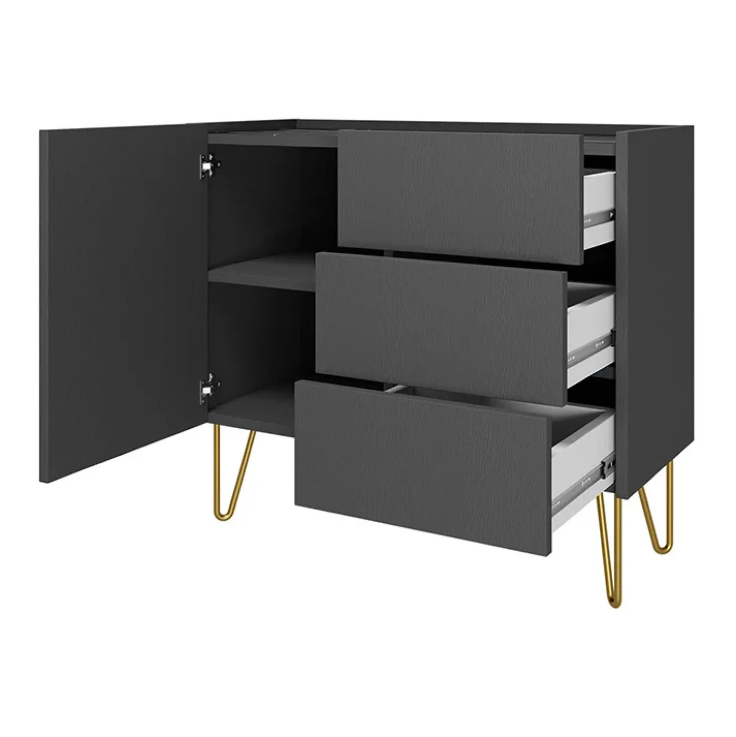 Garnero Arredamenti Madia 97x83h cm 1 anta 3 cassetti moderna grafite marmo nero Visby Outlet