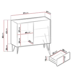 Garnero Arredamenti Madia 97x83h cm 1 anta 3 cassetti moderna grafite marmo nero Visby Outlet