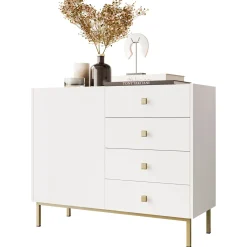 Garnero Arredamenti Madia 100x85h cm 1 anta 4 cassetti moderna Giuggiola Bianco Opaco Online