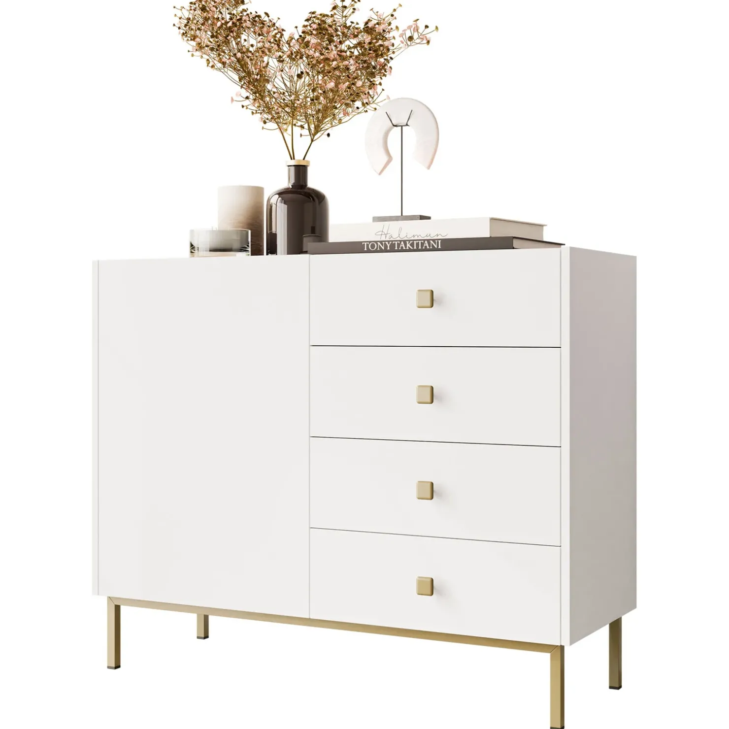 Garnero Arredamenti Madia 100x85h cm 1 anta 4 cassetti moderna Giuggiola Bianco Opaco Online