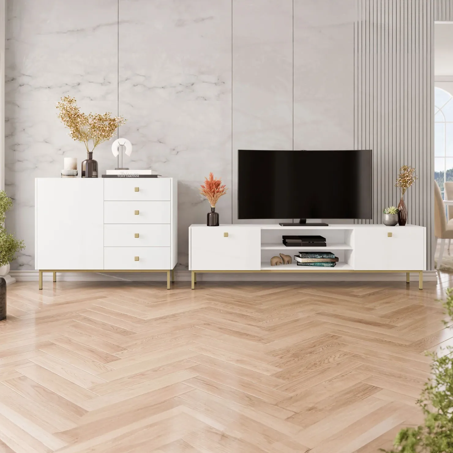 Garnero Arredamenti Madia 100x85h cm 1 anta 4 cassetti moderna Giuggiola Bianco Opaco Online