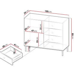 Garnero Arredamenti Madia 100x85h cm 1 anta 4 cassetti moderna Giuggiola Bianco Opaco Online