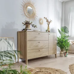 Garnero Arredamenti Madia 136x91h cm 1 anta 3 cassetti moderna rovere Noor Discount