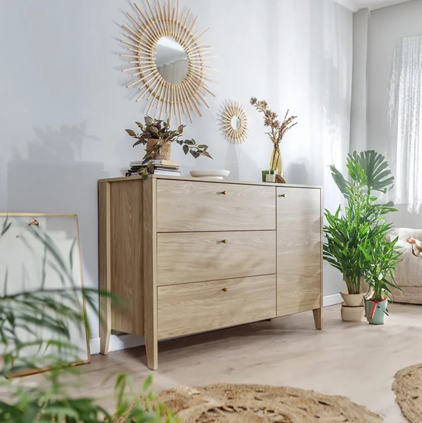 Garnero Arredamenti Madia 136x91h cm 1 anta 3 cassetti moderna rovere Noor Discount