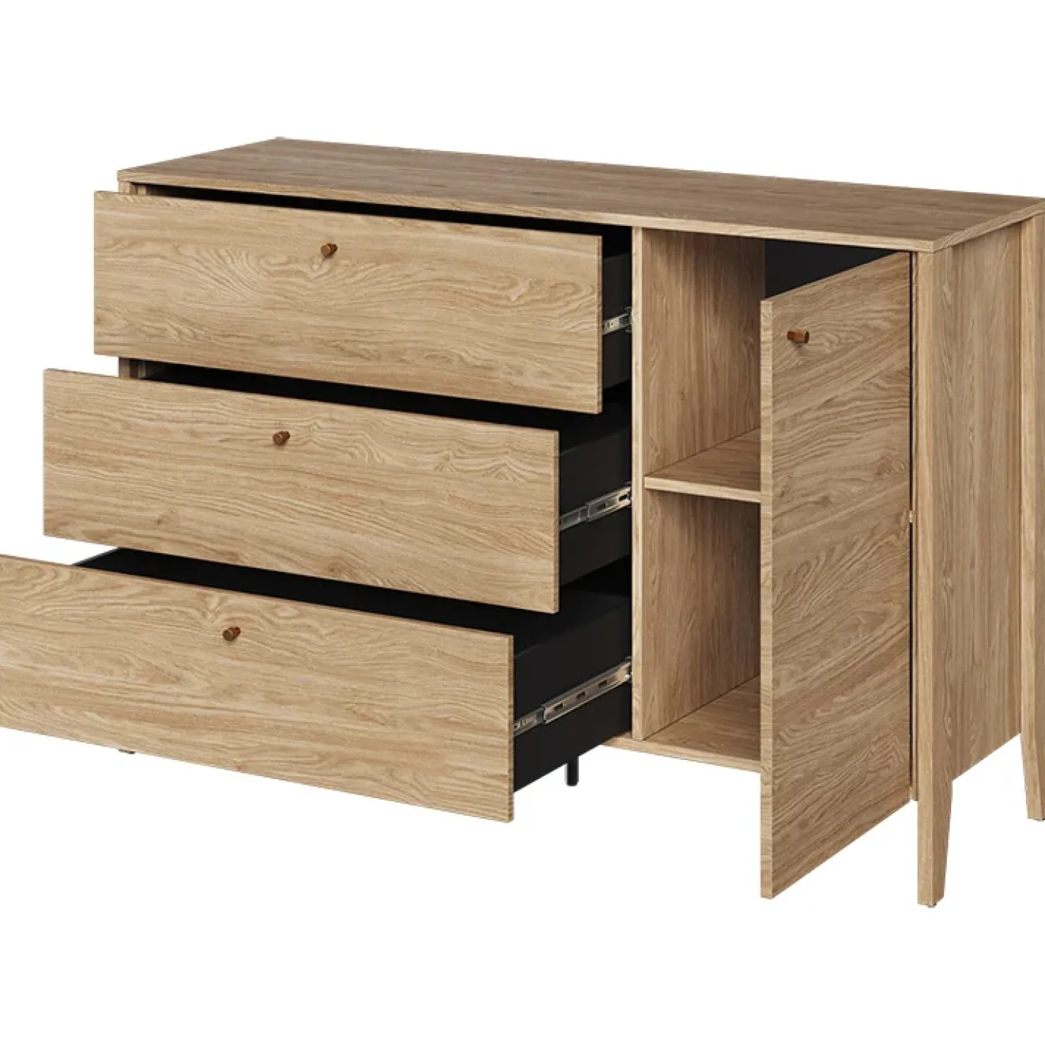 Garnero Arredamenti Madia 136x91h cm 1 anta 3 cassetti moderna rovere Noor Discount