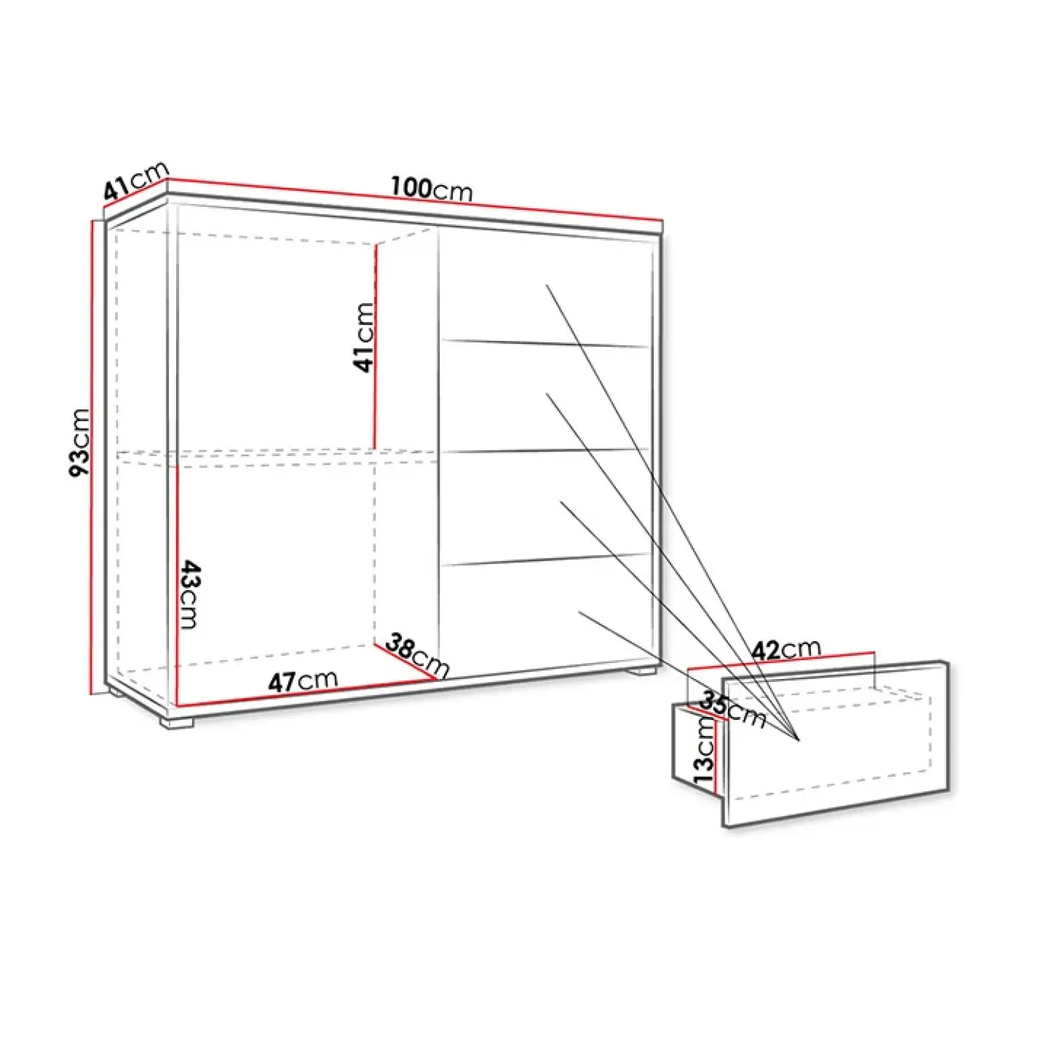 Garnero Arredamenti Madia 100x93h cm 1 anta 4 cassetti moderna bianco Eindhoven Clearance