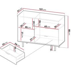 Garnero Arredamenti Madia 107x80h cm 1 anta 2 cassetti cannettato moderna beige Vanessa Discount