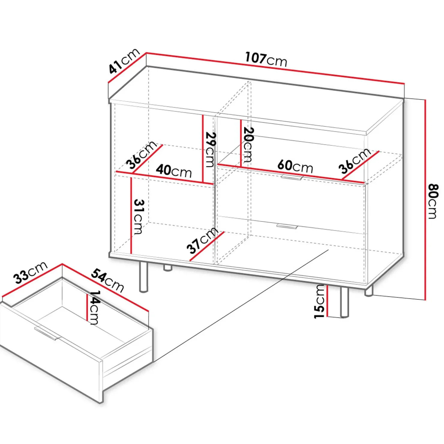 Garnero Arredamenti Madia 107x80h cm 1 anta 2 cassetti cannettato moderna beige Vanessa Discount