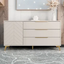 Garnero Arredamenti Madia 154x80h cm 1 anta 6 cassetti beige con frontali serigrafati Miriam Discount