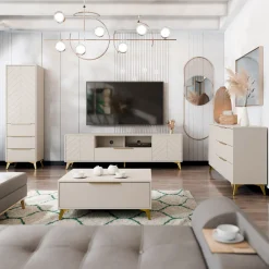 Garnero Arredamenti Madia 154x80h cm 1 anta 6 cassetti beige con frontali serigrafati Miriam Discount