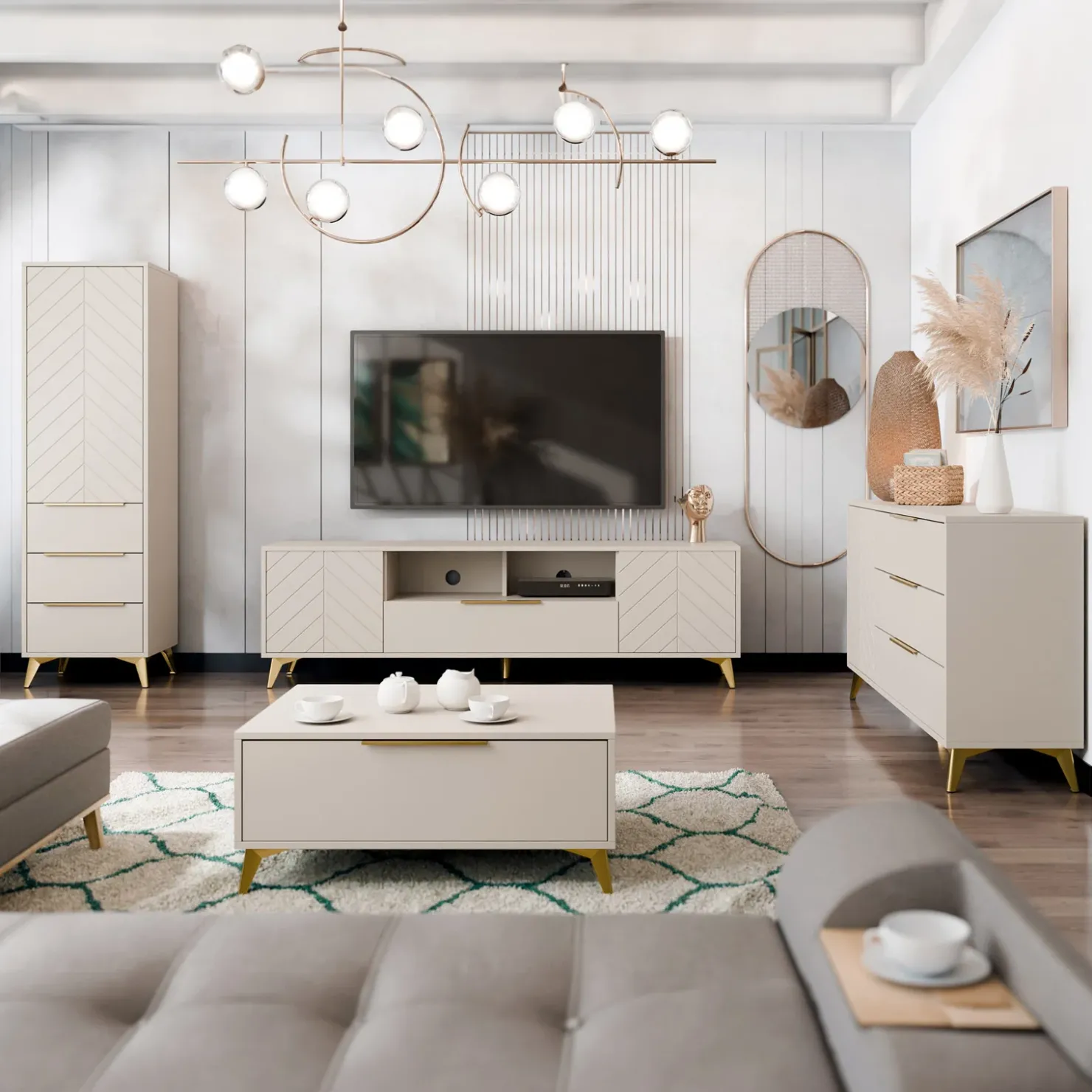 Garnero Arredamenti Madia 154x80h cm 1 anta 6 cassetti beige con frontali serigrafati Miriam Discount