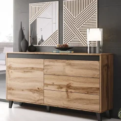 Garnero Arredamenti Madia 138x83h cm 1 anta 3 cassetti rovere antracite Salisburgo Hot