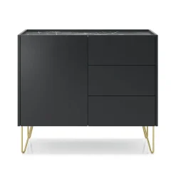 Garnero Arredamenti Madia 97x83h cm 1 anta 3 cassetti moderna nero effetto marmo Sirena Discount