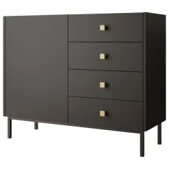 Garnero Arredamenti Madia 100x85h cm 1 anta 4 cassetti moderna Giuggiola Nero Opaco New