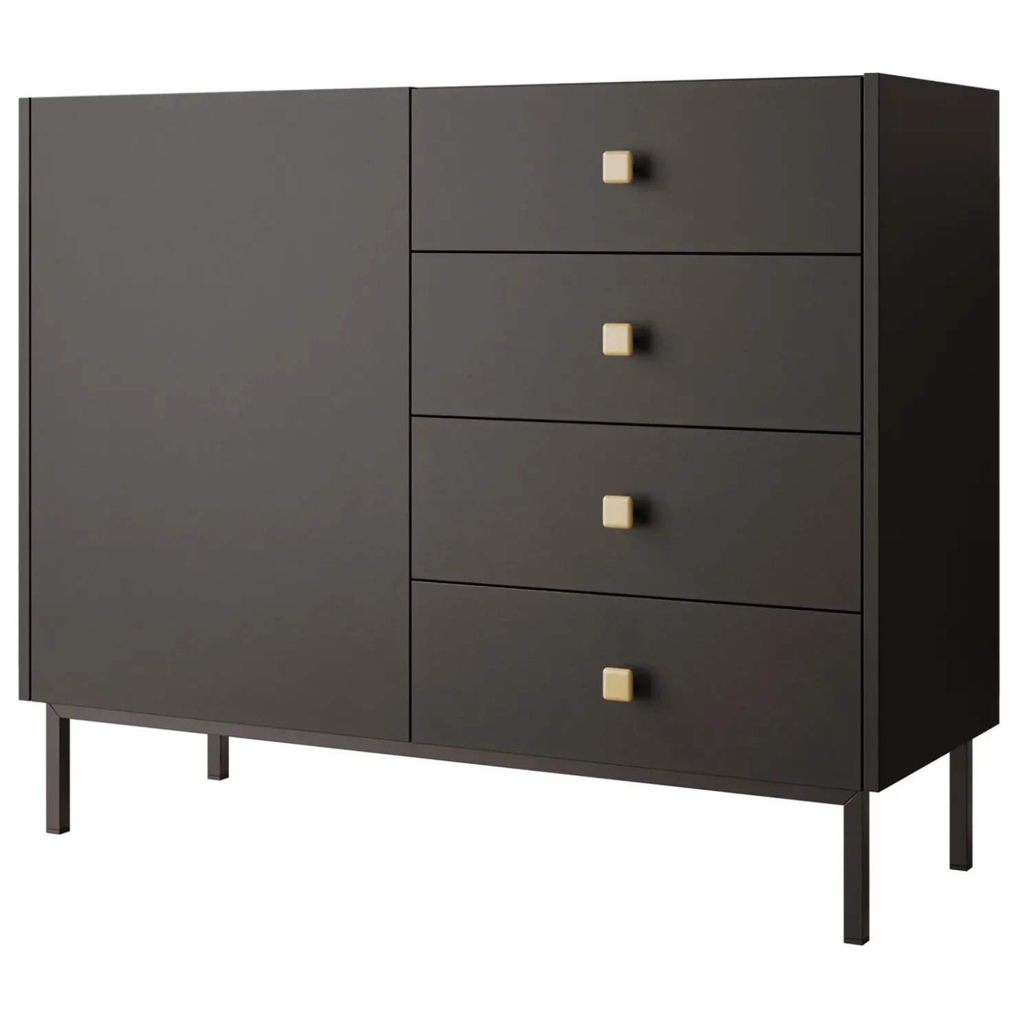 Garnero Arredamenti Madia 100x85h cm 1 anta 4 cassetti moderna Giuggiola Nero Opaco New