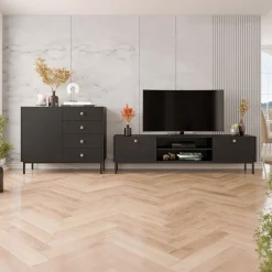 Garnero Arredamenti Madia 100x85h cm 1 anta 4 cassetti moderna Giuggiola Nero Opaco New