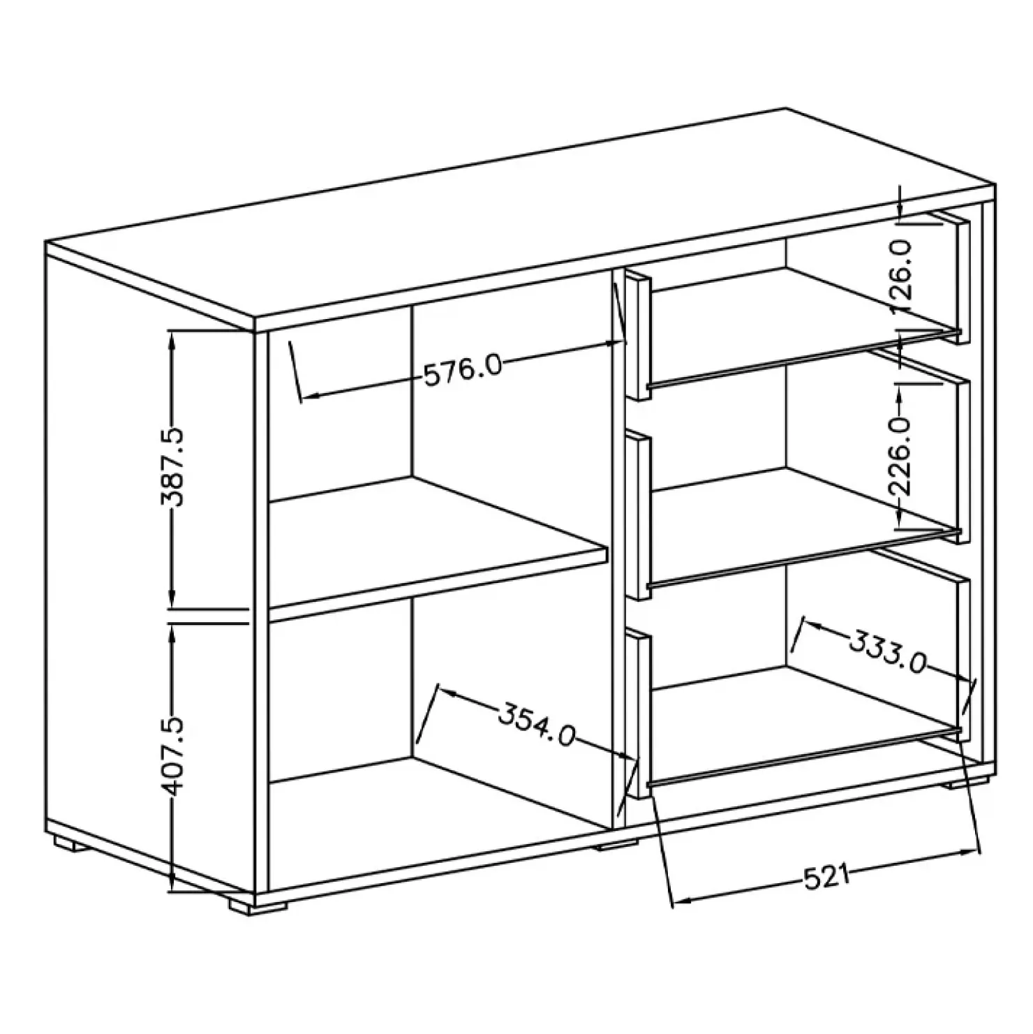 Garnero Arredamenti Madia 120x86h cm 1 anta 3 cassetti soggiorno rovere nero Maiorca Discount