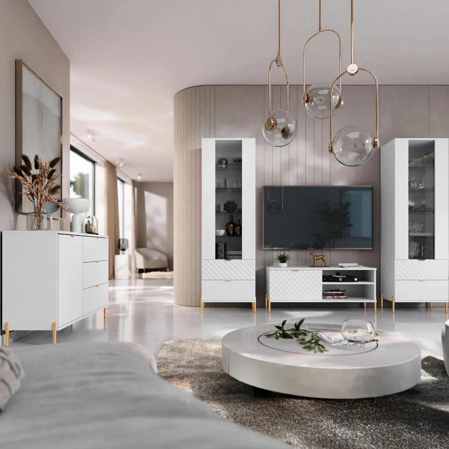 Garnero Arredamenti Madia 125x85h cm 1 anta 3 cassetti con frontali decorati bianco Amsterdam Discount