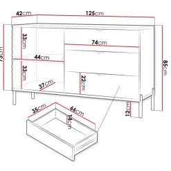 Garnero Arredamenti Madia 125x85h cm 1 anta 3 cassetti con frontali decorati bianco Amsterdam Discount