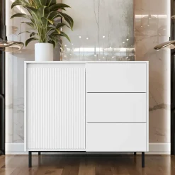 Garnero Arredamenti Madia 103x90h cm 1 anta 3 cassetti design cannettato bianco Strike Bianco Opaco Hot