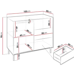 Garnero Arredamenti Madia 103x90h cm 1 anta 3 cassetti design cannettato bianco Strike Bianco Opaco Hot
