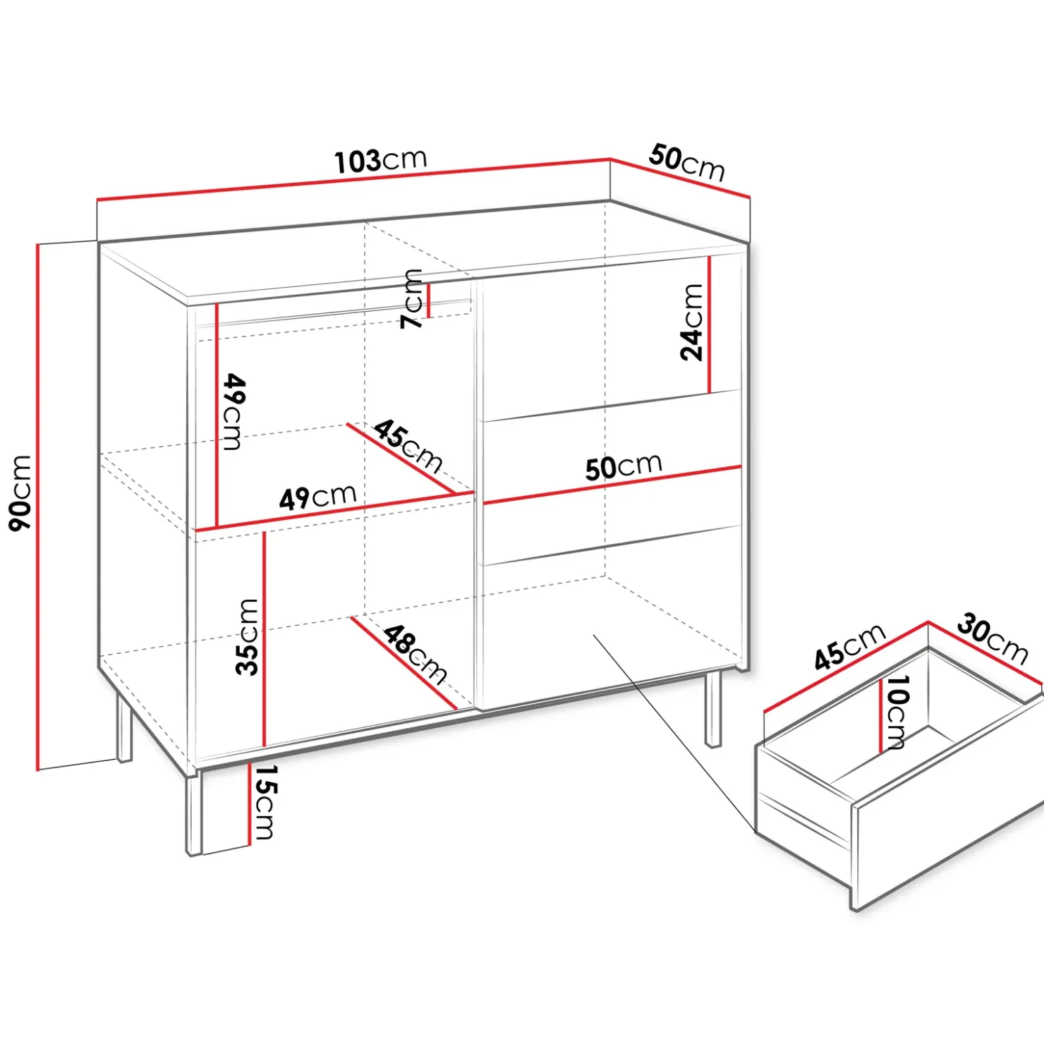 Garnero Arredamenti Madia 103x90h cm 1 anta 3 cassetti design cannettato bianco Strike Bianco Opaco Hot