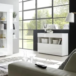 Garnero Arredamenti Madia 111x82h cm 1 anta a ribalta 1 cassetto bianco opaco e lucido Steppi