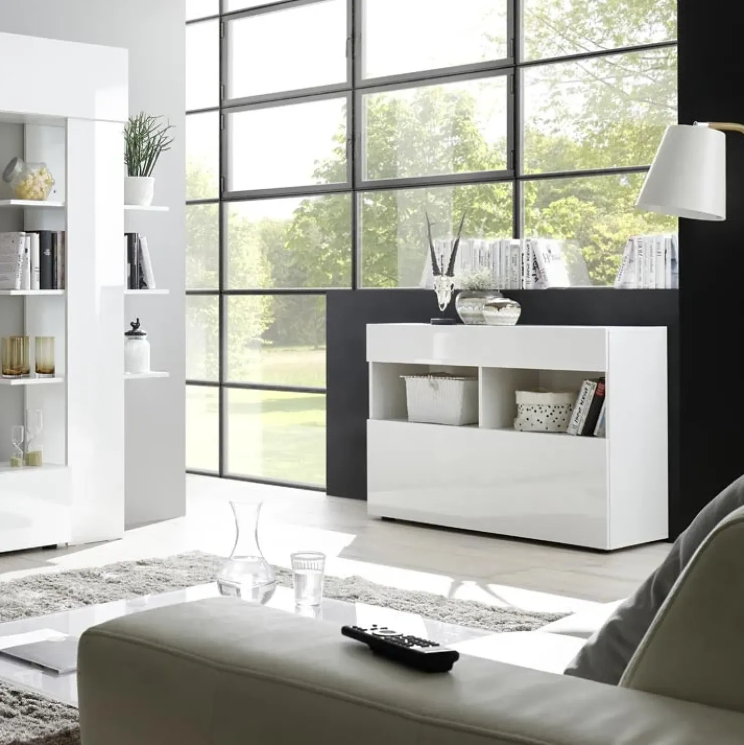 Garnero Arredamenti Madia 111x82h cm 1 anta a ribalta 1 cassetto bianco opaco e lucido Steppi