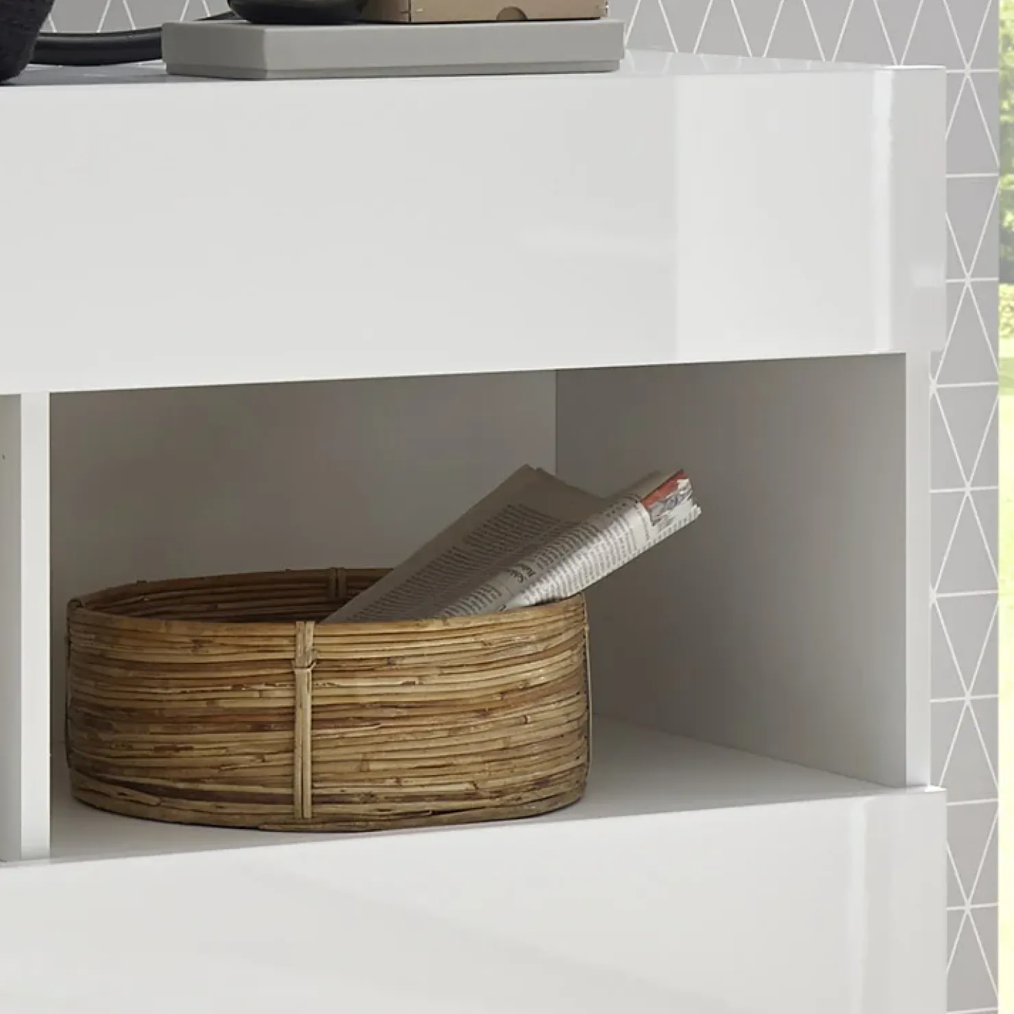 Garnero Arredamenti Madia 111x82h cm 1 anta a ribalta 1 cassetto bianco opaco e lucido Steppi