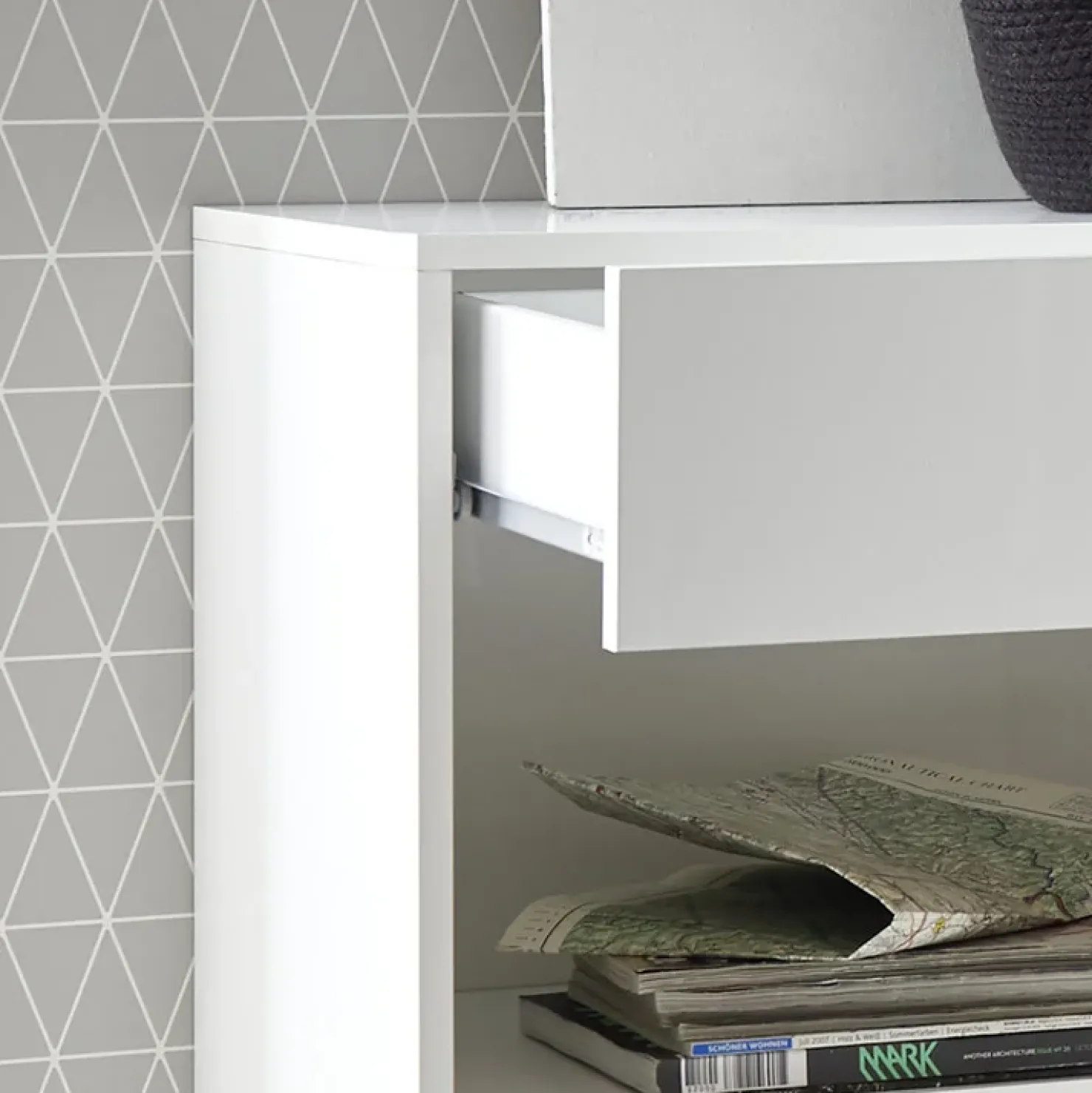 Garnero Arredamenti Madia 111x82h cm 1 anta a ribalta 1 cassetto bianco opaco e lucido Steppi