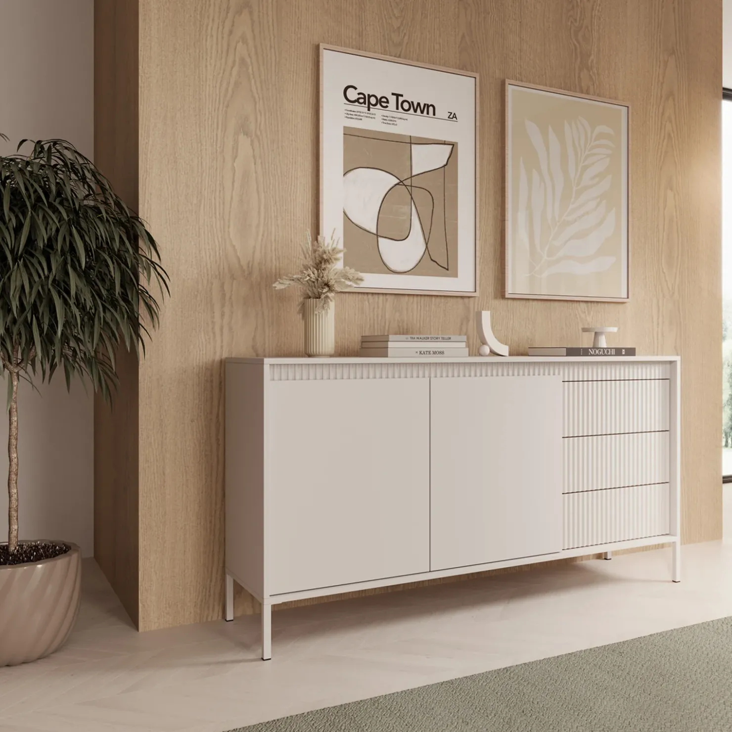 Garnero Arredamenti Madia 154x82h cm 2 ante 3 cassetti cannettato Ciar Beige Outlet