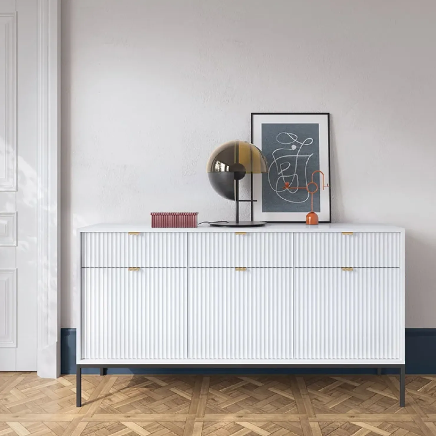 Garnero Arredamenti Madia 154x83h cm 3 ante 3 cassetti moderna bianco Alisa Bianco Opaco Clearance