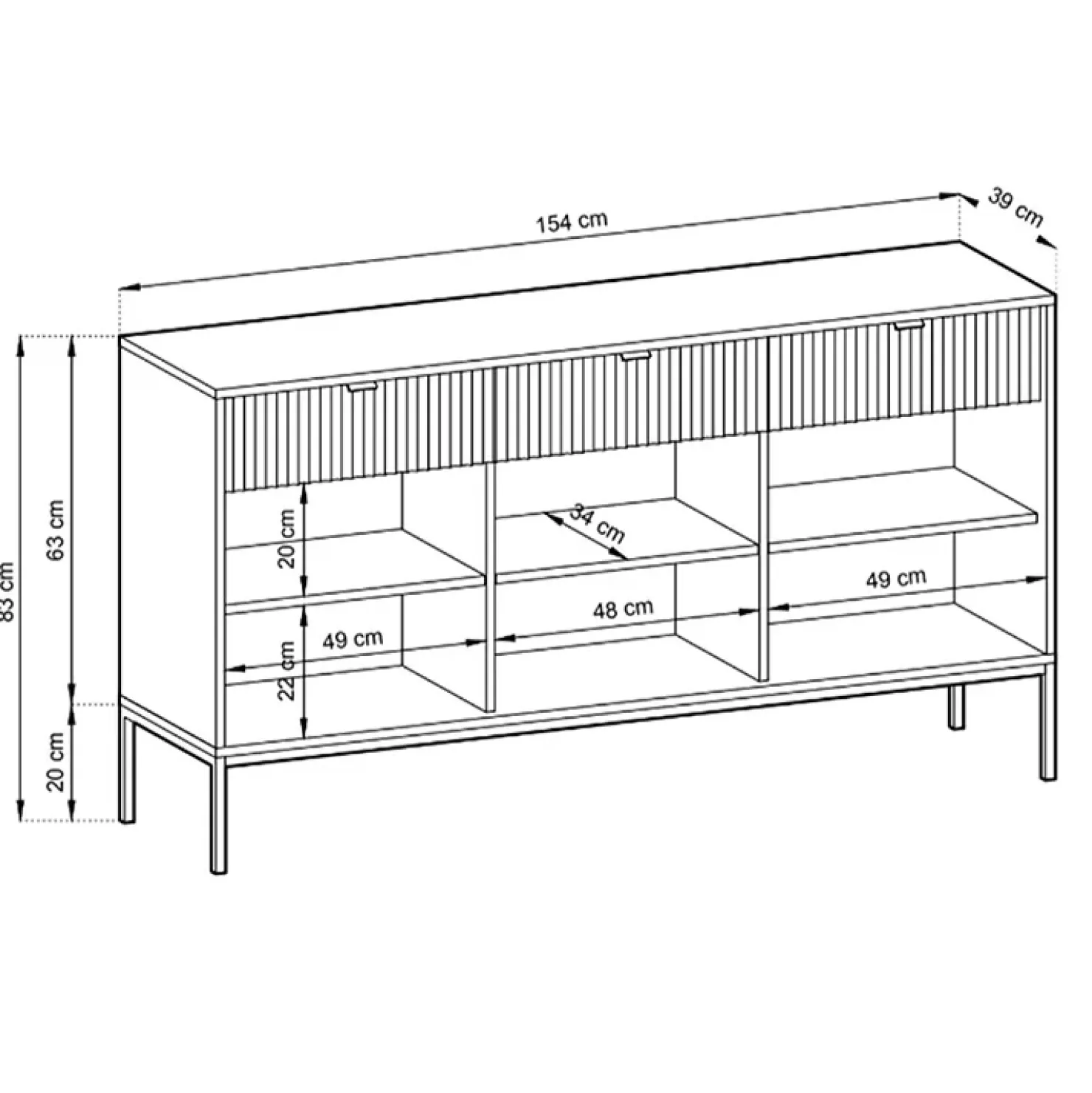 Garnero Arredamenti Madia 154x83h cm 3 ante 3 cassetti moderna bianco Alisa Bianco Opaco Clearance