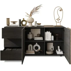 Garnero Arredamenti Madia 181x86h cm 2 ante 3 cassetti moderna titanio rovere Universal Antracite - Rovere New