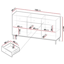 Garnero Arredamenti Madia 155x85h cm 3 ante 3 cassetti Giuggiola Nero Opaco