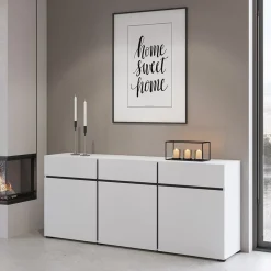 Garnero Arredamenti Madia 180x78h cm 3 ante 3 cassetti moderna nero Lolla Bianco Opaco Sale