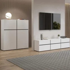 Garnero Arredamenti Madia 180x78h cm 3 ante 3 cassetti moderna nero Lolla Bianco Opaco Sale