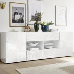 Garnero Arredamenti Madia 241x84h cm 2 ante 4 cassetti Paradise Bianco Lucido Hot