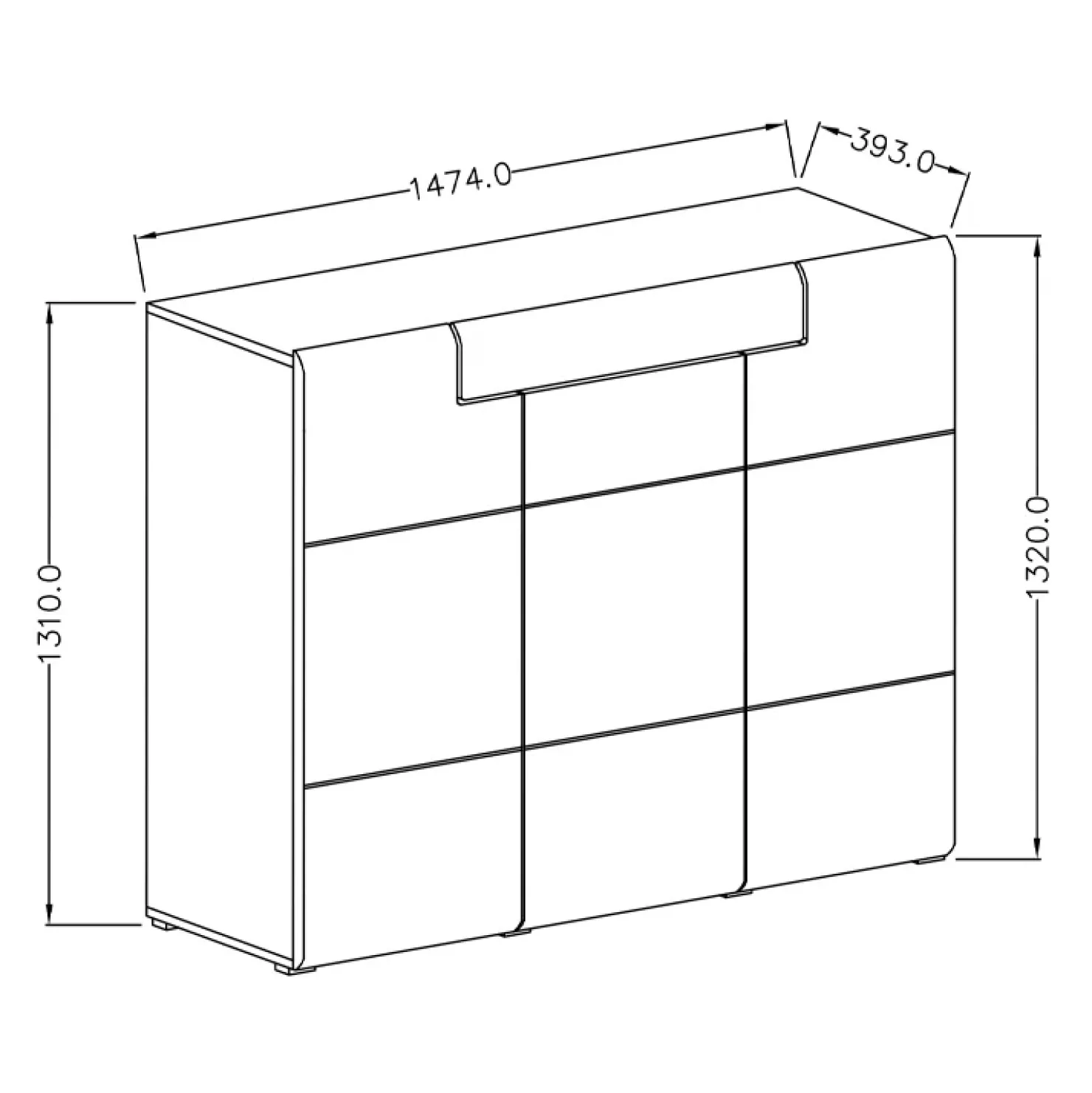 Garnero Arredamenti Madia 147x132h cm 3 ante 1 cassetto soggiorno bianco lucido rovere Tahiti Clearance