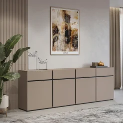 Garnero Arredamenti Madia 225x78h cm 4 ante 4 cassetti moderna nero Lolla Tortora