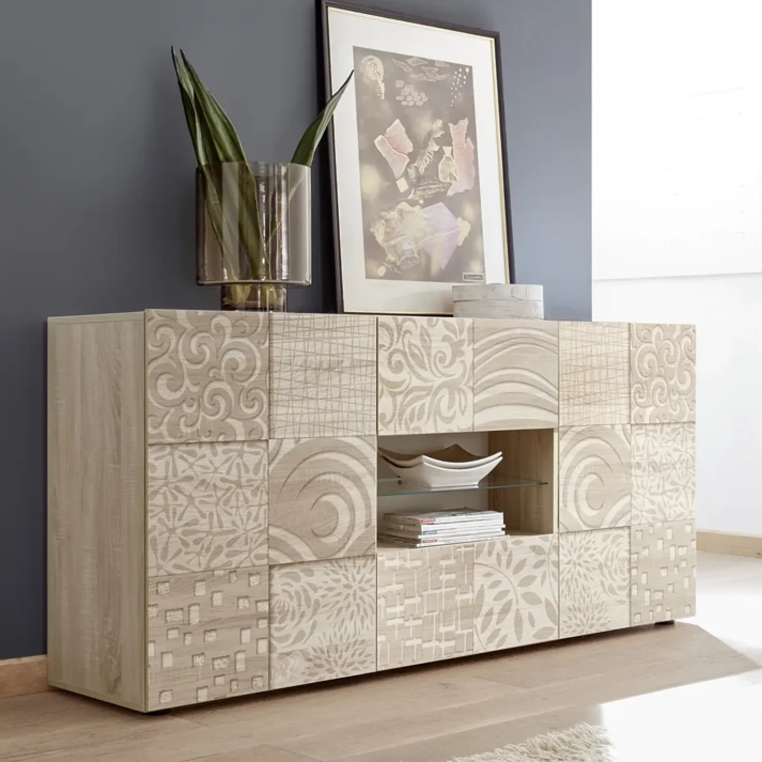 Garnero Arredamenti Madia 181x84h cm 2 ante 2 cassetti samoa con serigrafia Paradise Rovere Hot